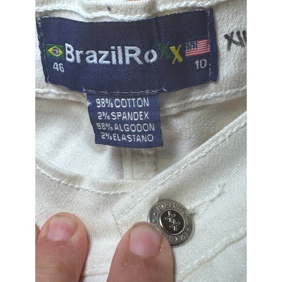 BrazilRoxx hand Embroidered Capri Pants White Sz 10 Boho Chic unique craftcore - Picture 5 of 9